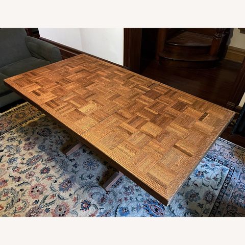 Antique Oak Parquet Dining Table - Aptdeco with regard to Caring for Your Ellen Antique Natural Oak Dining Table A Legacy Piece